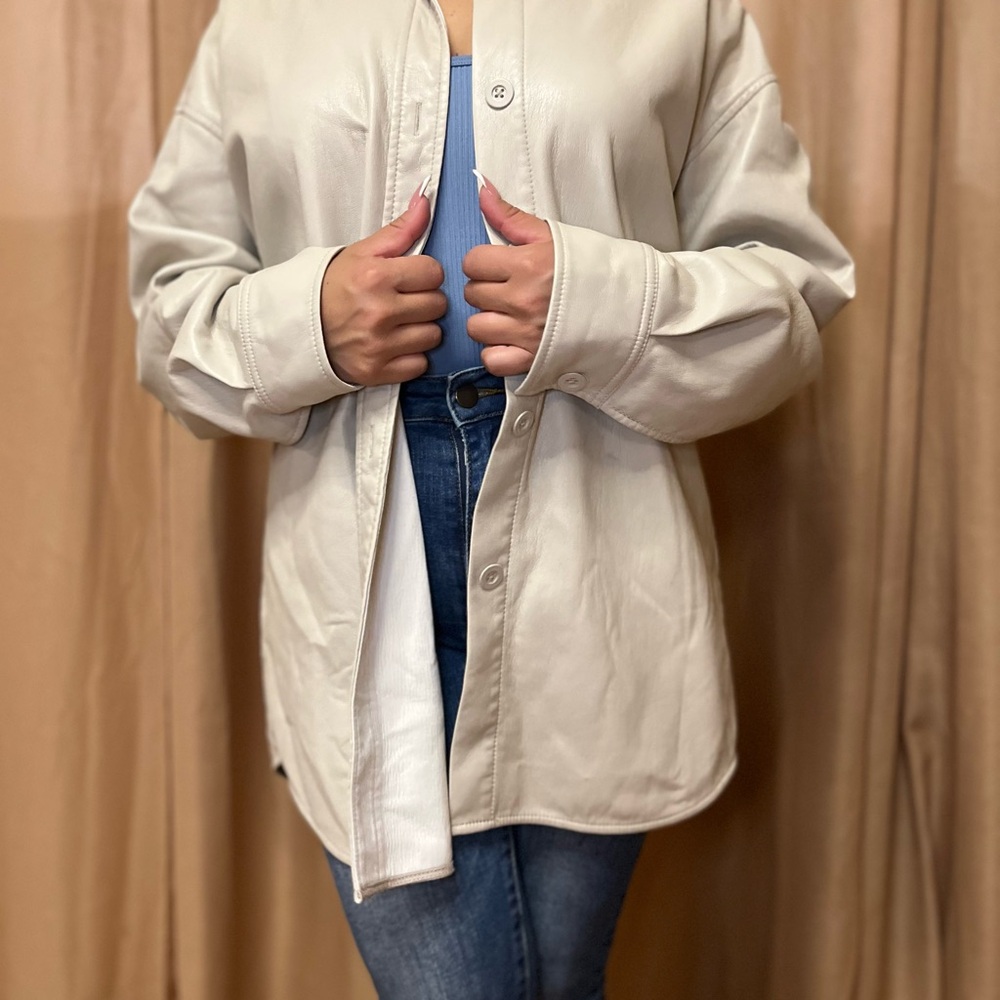 Babaton Cream Leather Jacket Oversized Minimalist Design